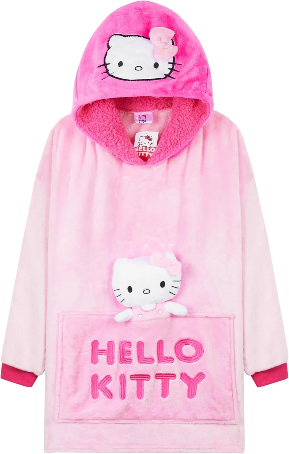 Hello Kitty Girls Blanket Hoodie with Attached Plush Loungewear, Gifts for Girls
