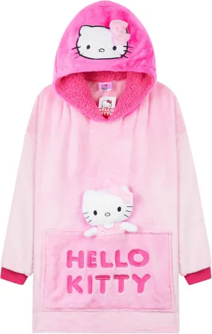 Hello Kitty Girls Blanket Hoodie with Attached Plush Loungewear, Gifts for Girls