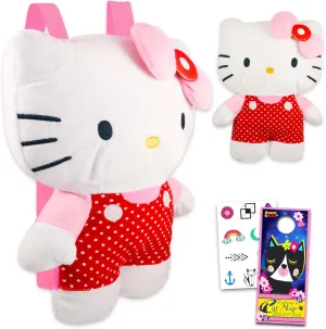 Hello Kitty Plush Backpack Set for Girls - Gift Bundle with Plushie, Temporary Tattoos & More