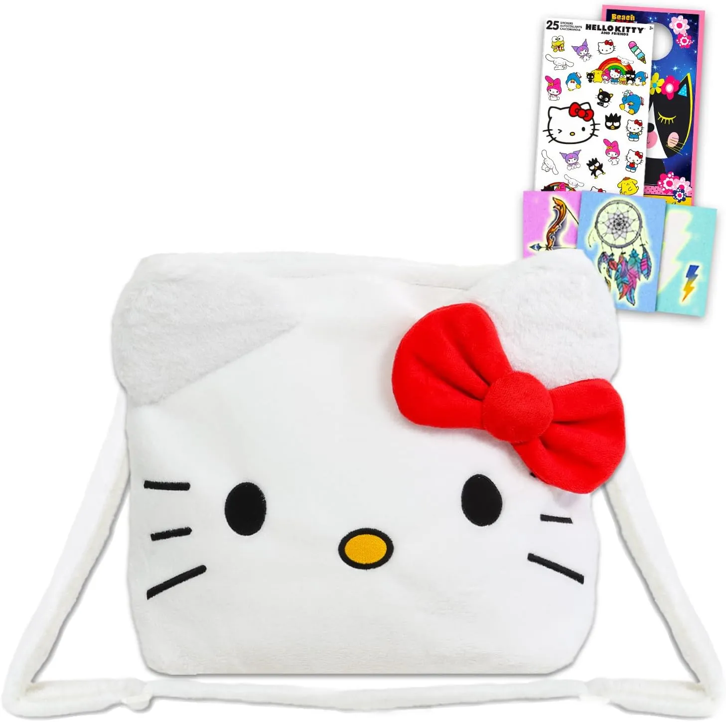 Hello Kitty Toy Plush Purse Set - Bundle with Plushie Head Plus Stickers, Tattoos and More | Hello Kitty Stuffed Animal Accessories for Girls