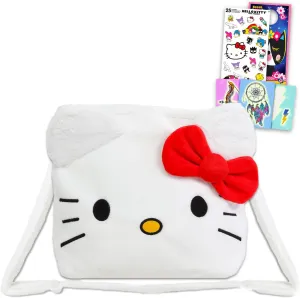 Hello Kitty Toy Plush Purse Set - Bundle with Plushie Head Plus Stickers, Tattoos and More | Hello Kitty Stuffed Animal Accessories for Girls