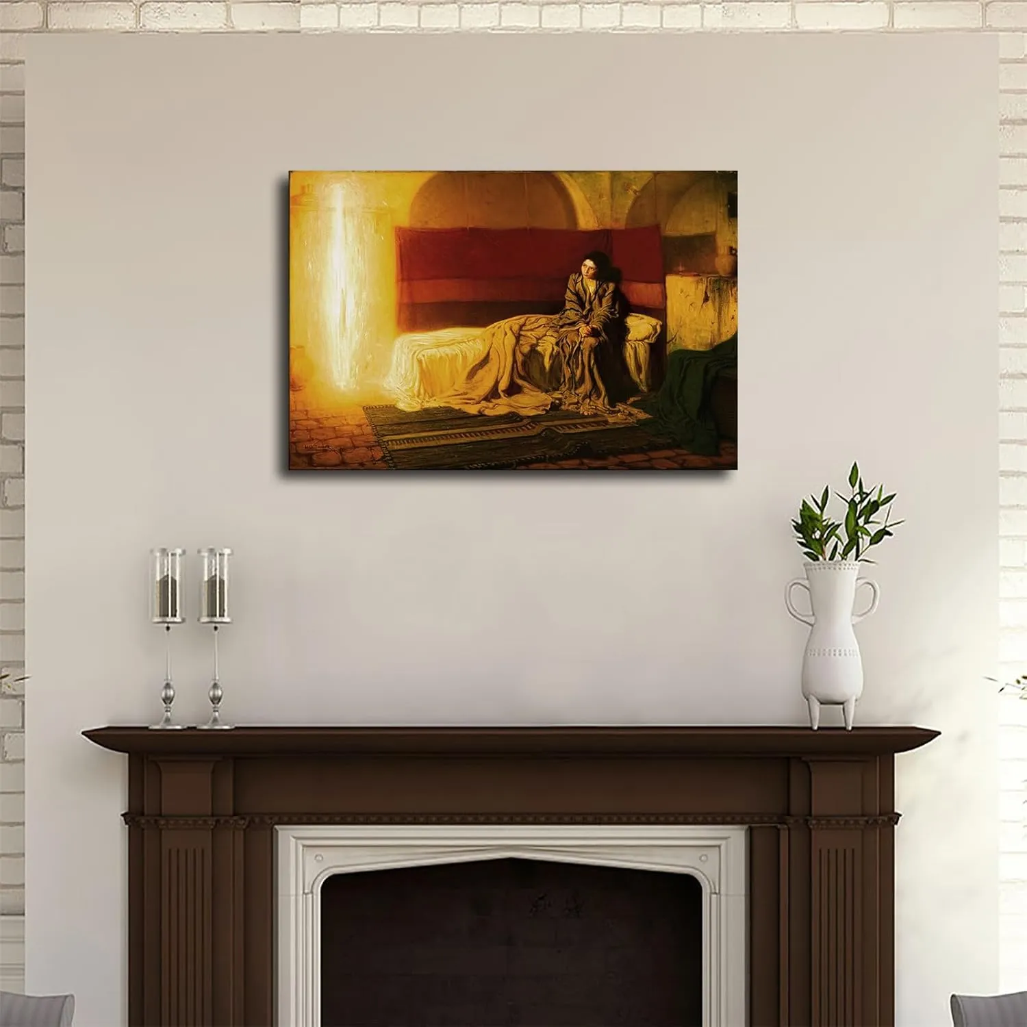 Henry Ossawa Tanner The Annunciation 1914 Poster Canvas Printing Wall Art Painting HD Artwork for Bedroom Home Decoration (08x12inch-Framed)