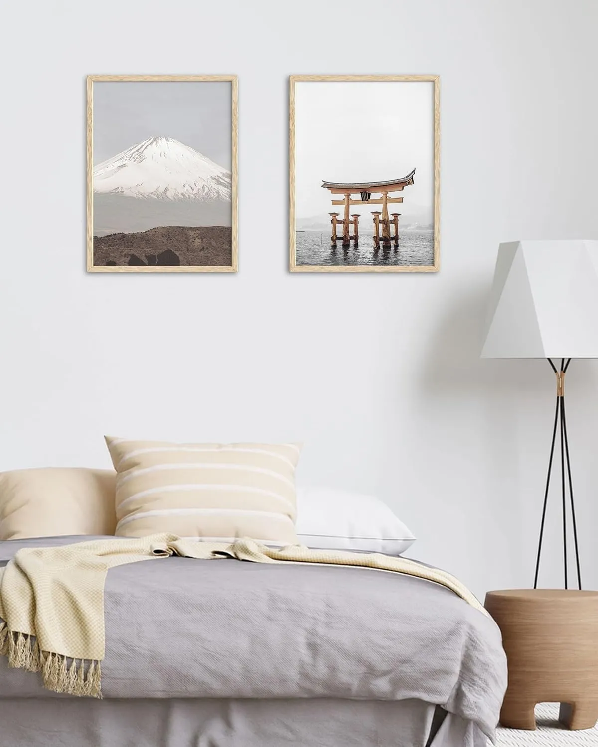 HesenDot Mount Fuji Framed Wall Art, 12x16in Snow-Capped Mountain Canvas Print,Natural OAK Wood Frame Wall Decor,Japanese Landscape Poster for Living Room Bedroom Office Home Decoration,Set of 1