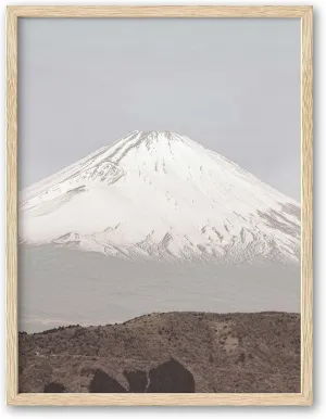 HesenDot Mount Fuji Framed Wall Art, 12x16in Snow-Capped Mountain Canvas Print,Natural OAK Wood Frame Wall Decor,Japanese Landscape Poster for Living Room Bedroom Office Home Decoration,Set of 1