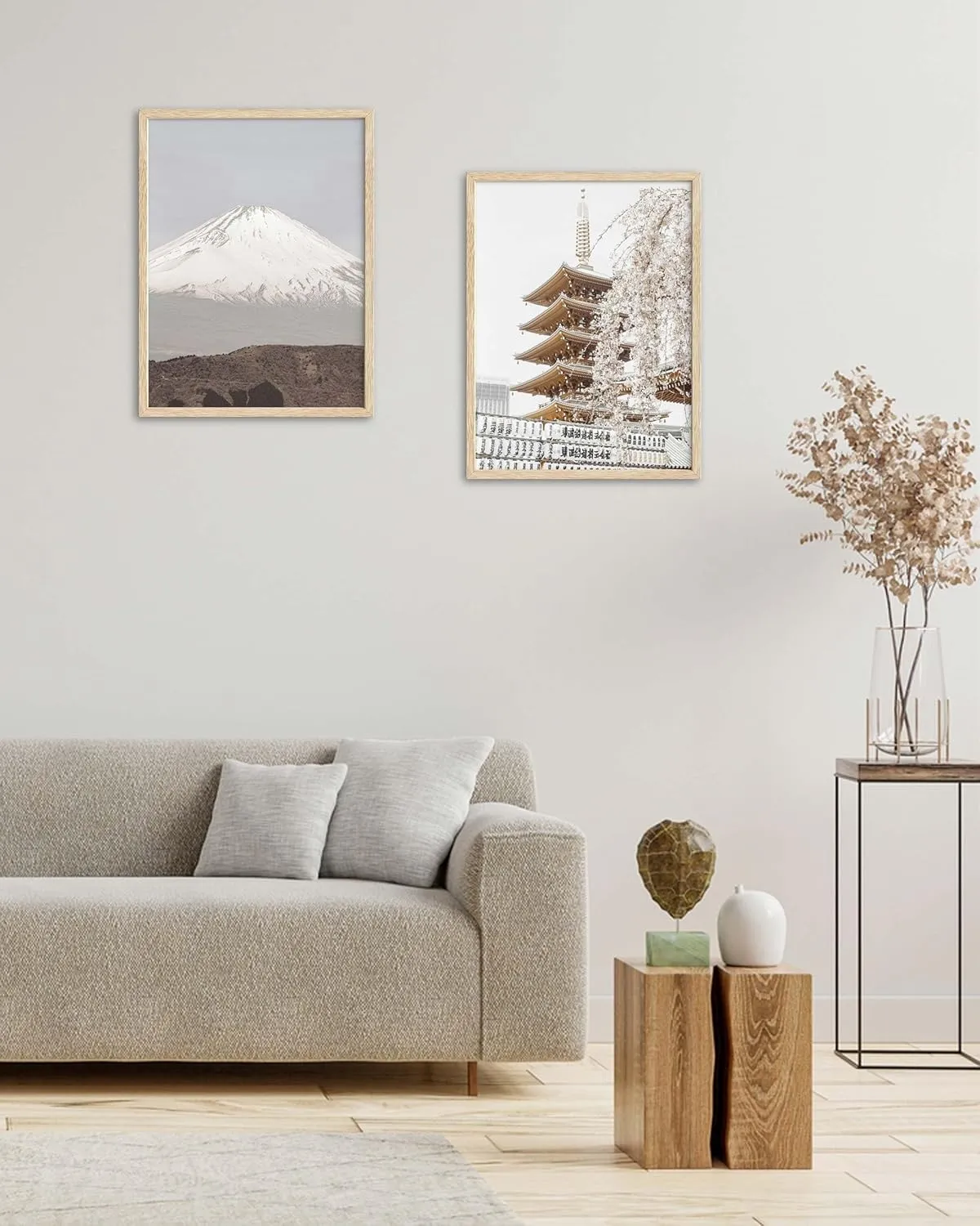 HesenDot Mount Fuji Framed Wall Art, 12x16in Snow-Capped Mountain Canvas Print,Natural OAK Wood Frame Wall Decor,Japanese Landscape Poster for Living Room Bedroom Office Home Decoration,Set of 1
