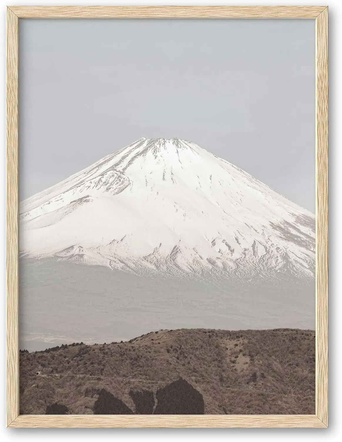 HesenDot Mount Fuji Framed Wall Art, 12x16in Snow-Capped Mountain Canvas Print,Natural OAK Wood Frame Wall Decor,Japanese Landscape Poster for Living Room Bedroom Office Home Decoration,Set of 1