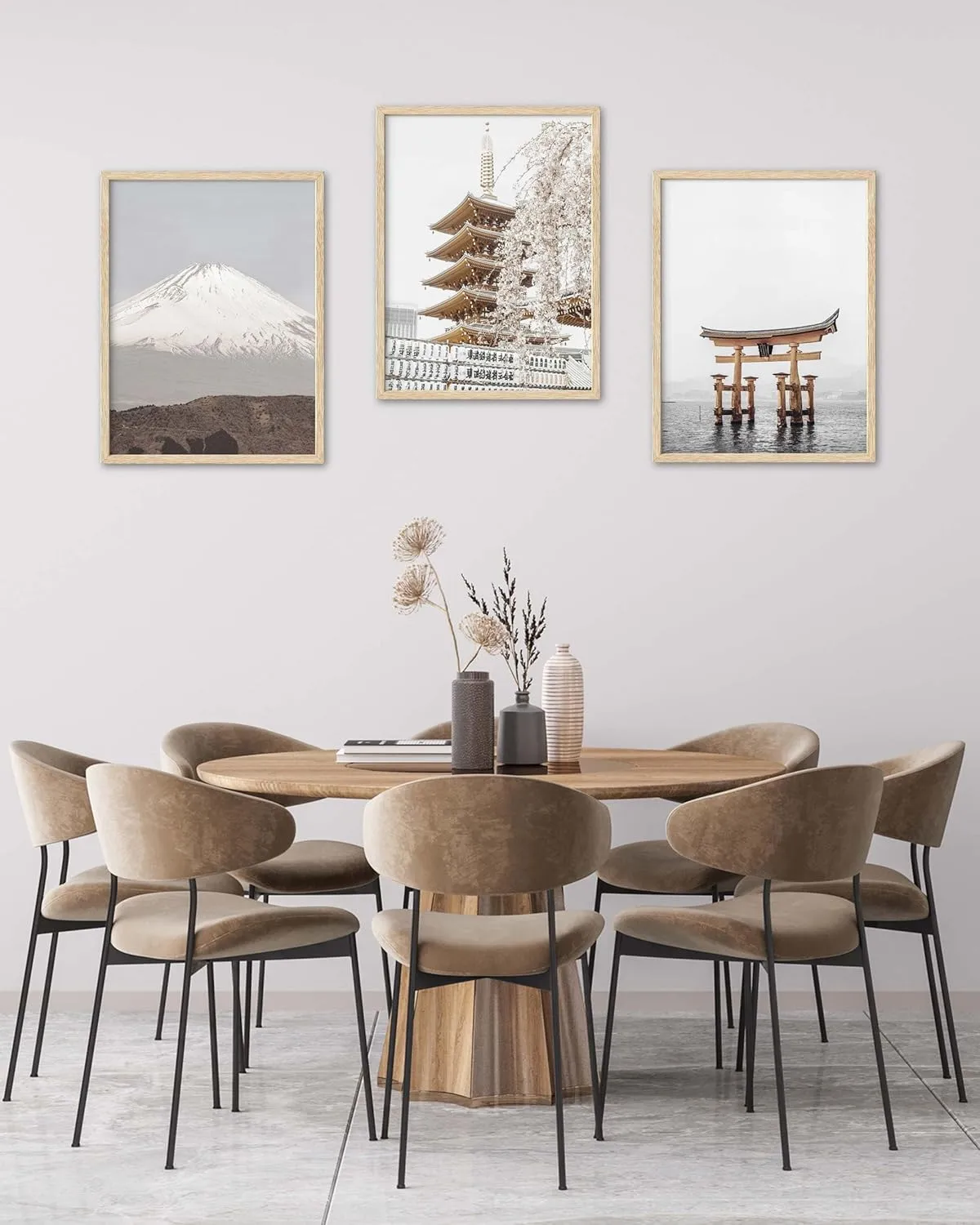 HesenDot Mount Fuji Framed Wall Art, 12x16in Snow-Capped Mountain Canvas Print,Natural OAK Wood Frame Wall Decor,Japanese Landscape Poster for Living Room Bedroom Office Home Decoration,Set of 1