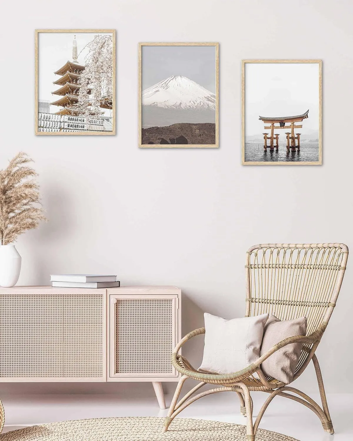 HesenDot Mount Fuji Framed Wall Art, 12x16in Snow-Capped Mountain Canvas Print,Natural OAK Wood Frame Wall Decor,Japanese Landscape Poster for Living Room Bedroom Office Home Decoration,Set of 1
