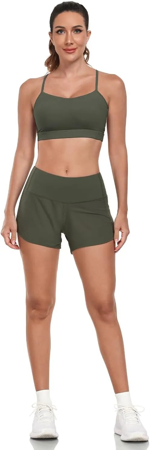 HeyNuts Focus Running Shorts for Women, High Waisted Athletic Shorts Lined Workout Shorts with Zipper Pocket 4"