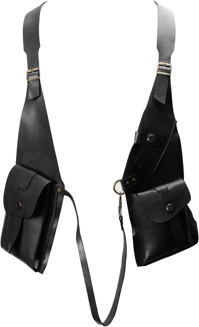 Hidden Underarm Adjustable PU Leather Shoulder Bag Outdoors Mobile Men's Retro Backpack with Underarm Crossbody Bag