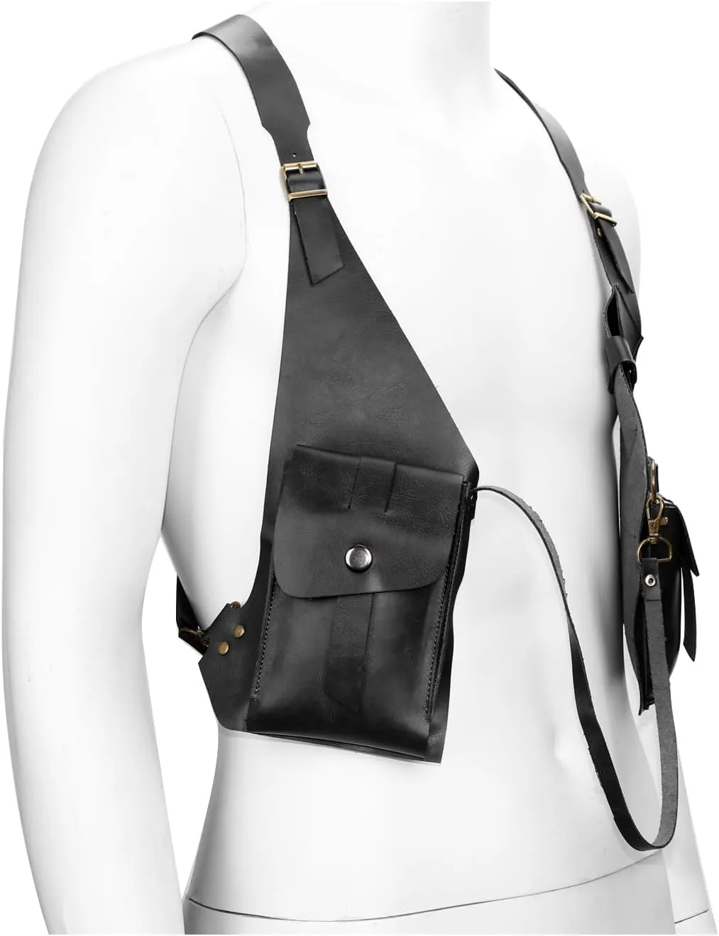 Hidden Underarm Adjustable PU Leather Shoulder Bag Outdoors Mobile Men's Retro Backpack with Underarm Crossbody Bag