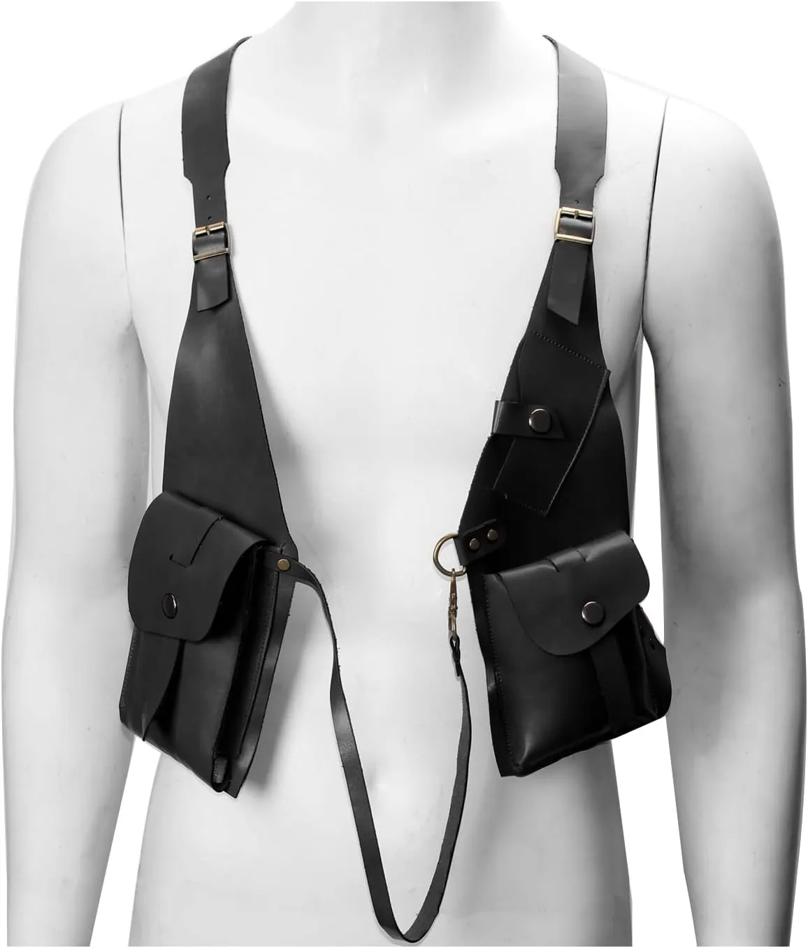 Hidden Underarm Adjustable PU Leather Shoulder Bag Outdoors Mobile Men's Retro Backpack with Underarm Crossbody Bag