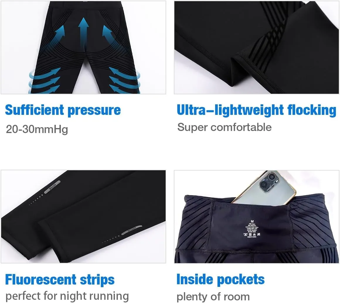 High Waist Compression Yoga Leggings with 3 Pockets,Tummy Control Yoga Gym Pants for Running