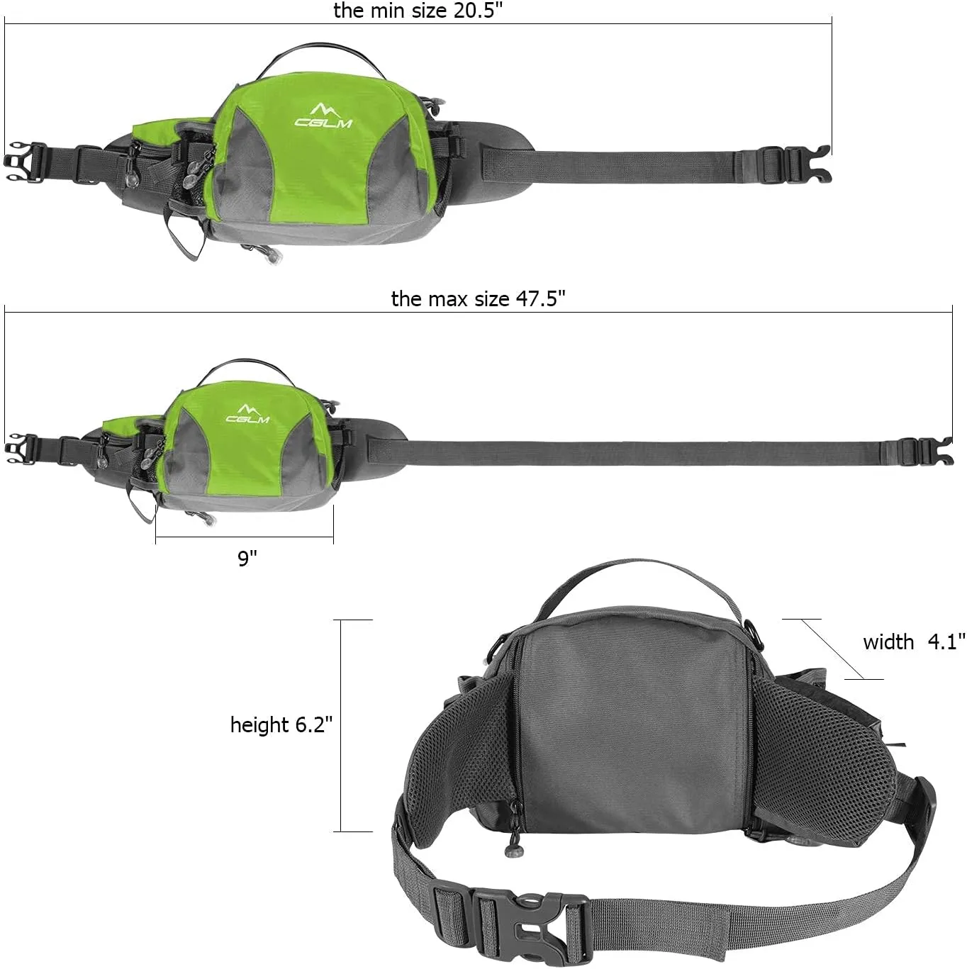 Hiking Fanny Pack Waist Bag with Water Bottle Holder for Men Women Outdoors Walking Running Lumbar Pack Fit iPhone iPod Samsung Phones (Green0005)