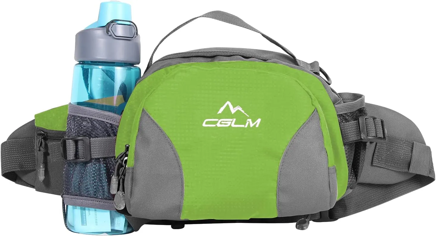 Hiking Fanny Pack Waist Bag with Water Bottle Holder for Men Women Outdoors Walking Running Lumbar Pack Fit iPhone iPod Samsung Phones (Green0005)