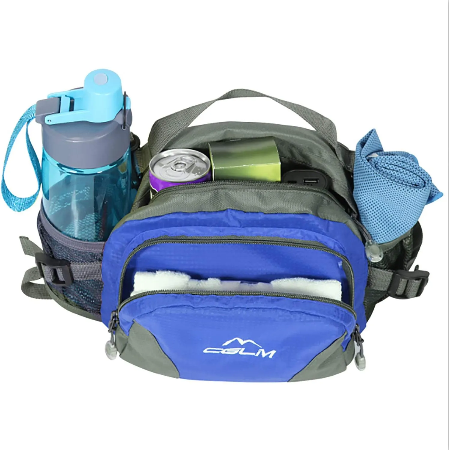 Hiking Fanny Pack with Water Bottle Holder for Men Women Waist Bag Running Waist Pack Running Belt Lumbar Pack Waterproof for Outdoor Travel Cycling Climbing Walking for iPhone Samsung Phones Blue