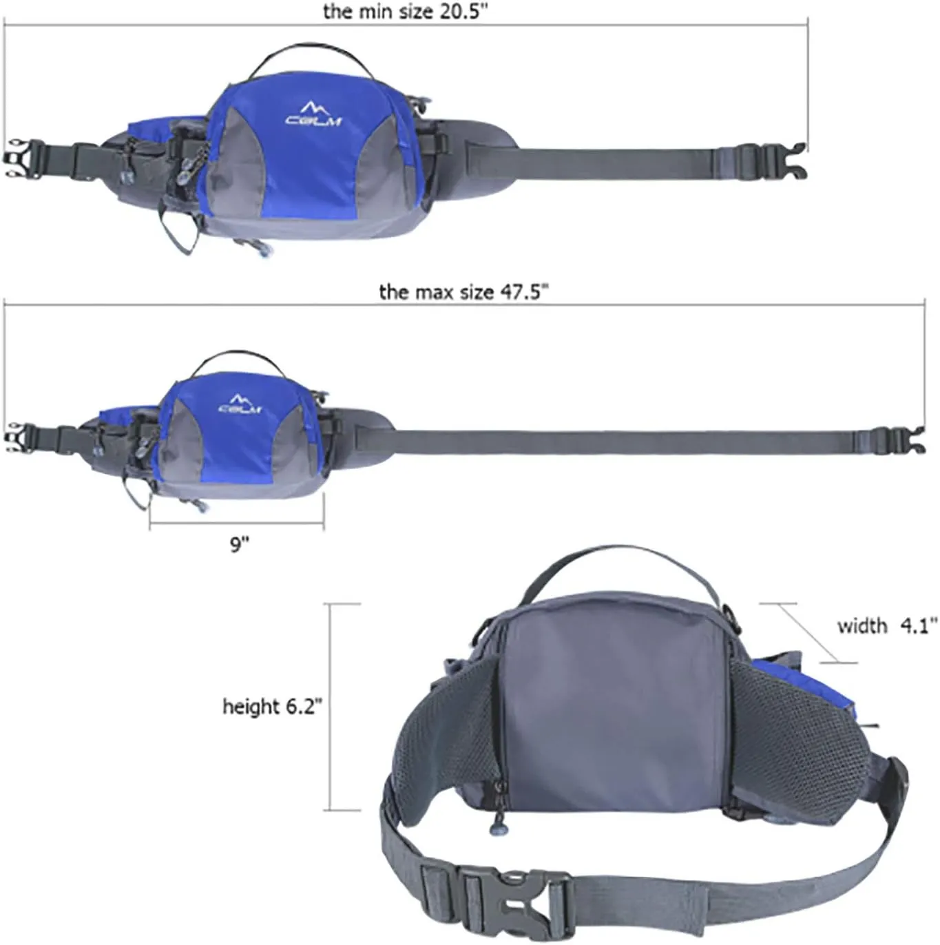 Hiking Fanny Pack with Water Bottle Holder for Men Women Waist Bag Running Waist Pack Running Belt Lumbar Pack Waterproof for Outdoor Travel Cycling Climbing Walking for iPhone Samsung Phones Blue