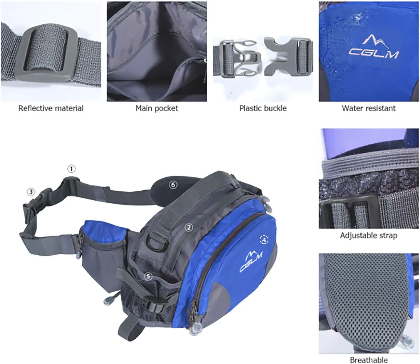 Hiking Fanny Pack with Water Bottle Holder for Men Women Waist Bag Running Waist Pack Running Belt Lumbar Pack Waterproof for Outdoor Travel Cycling Climbing Walking for iPhone Samsung Phones Blue