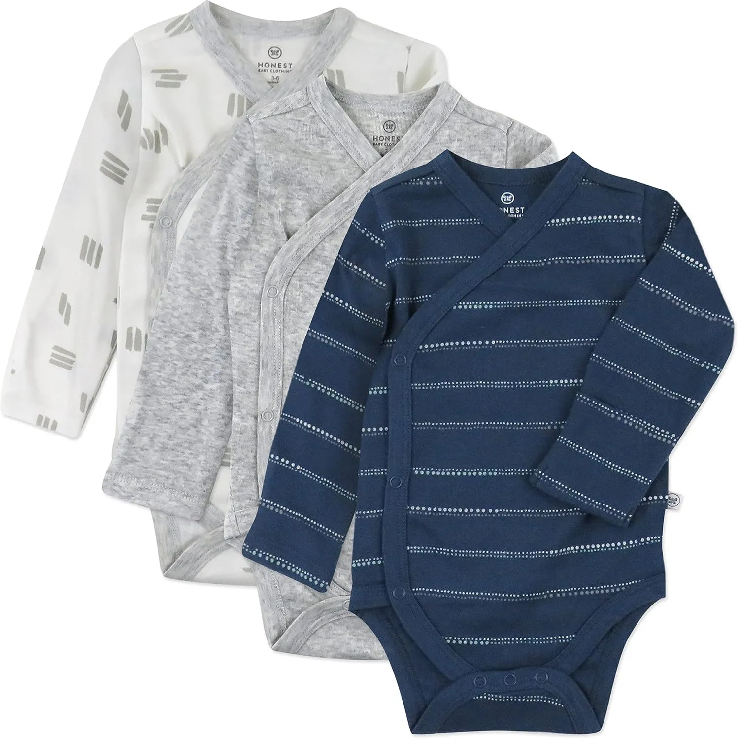 HonestBaby Baby Long Sleeve Side-Snap Organic Cotton Kimono Bodysuits (3 Pack)