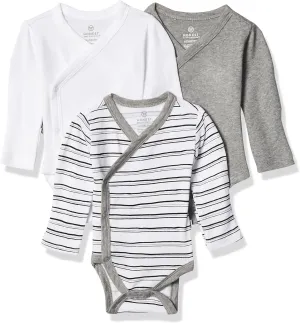 HonestBaby Baby Long Sleeve Side-Snap Organic Cotton Kimono Bodysuits (3 Pack)