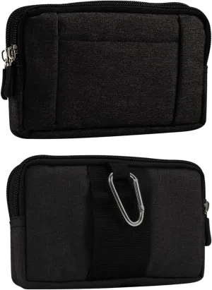 Horizontal Cell Phone Waist Bag Men Black, Waterproof Cell Phone Holder, 5.2"Multifunction Smartphone Belt Clip Holster Nylon Small Outdoor Sport Case Slot Travel Wallet Belt Bag Purse Handbag