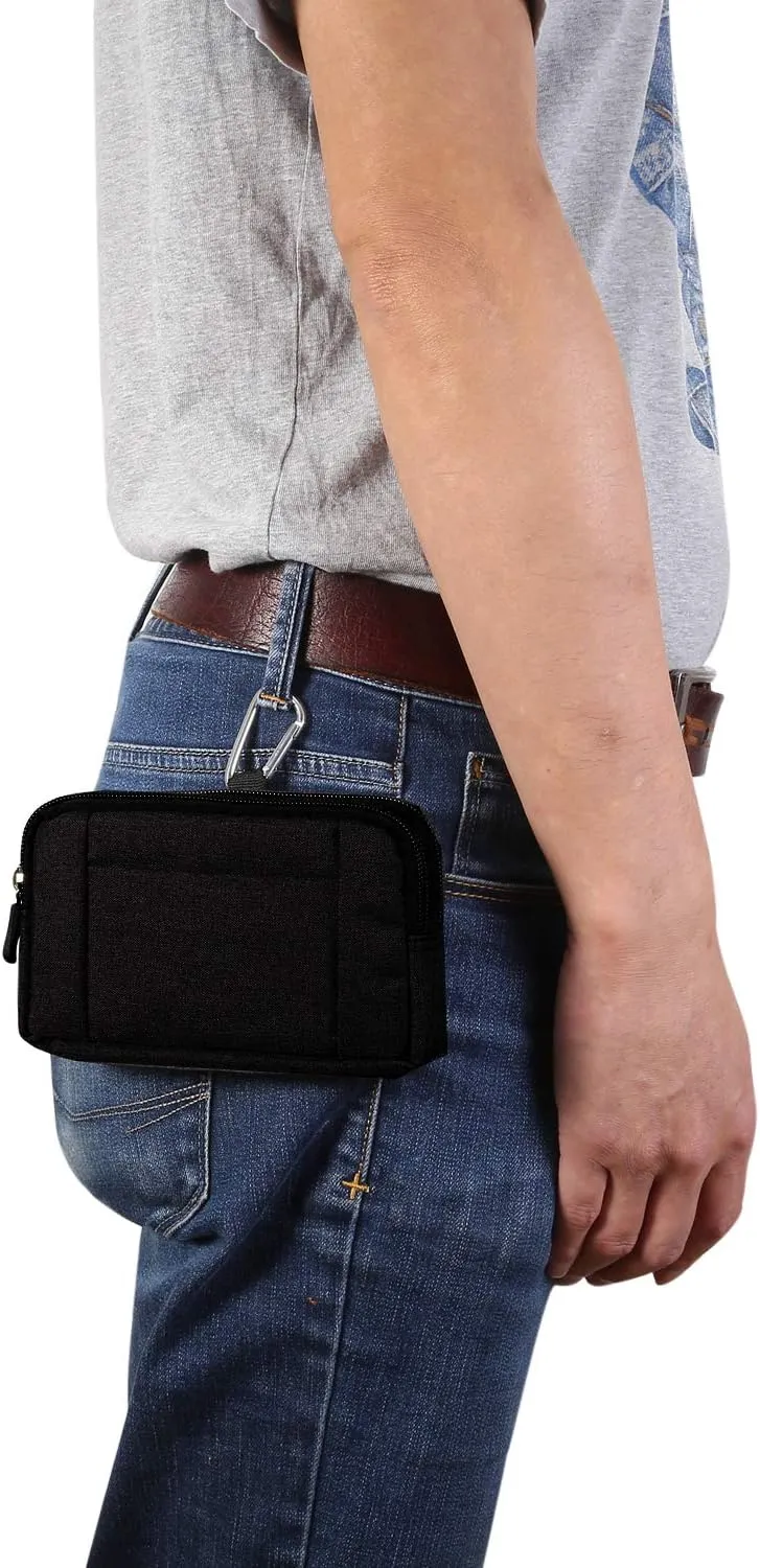 Horizontal Cell Phone Waist Bag Men Black, Waterproof Cell Phone Holder, 5.2"Multifunction Smartphone Belt Clip Holster Nylon Small Outdoor Sport Case Slot Travel Wallet Belt Bag Purse Handbag