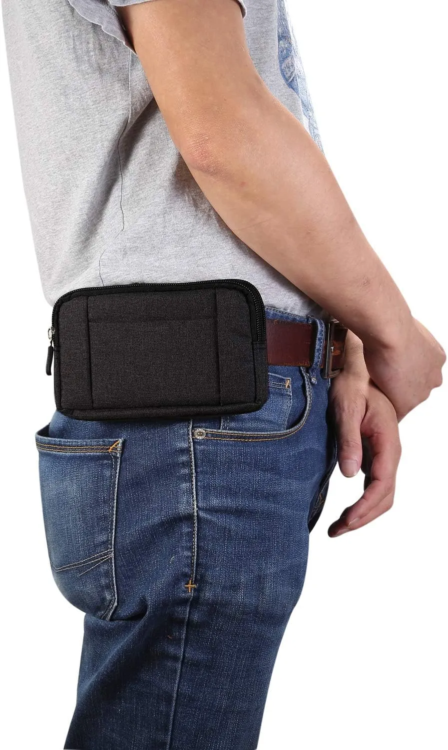 Horizontal Cell Phone Waist Bag Men Black, Waterproof Cell Phone Holder, 5.2"Multifunction Smartphone Belt Clip Holster Nylon Small Outdoor Sport Case Slot Travel Wallet Belt Bag Purse Handbag