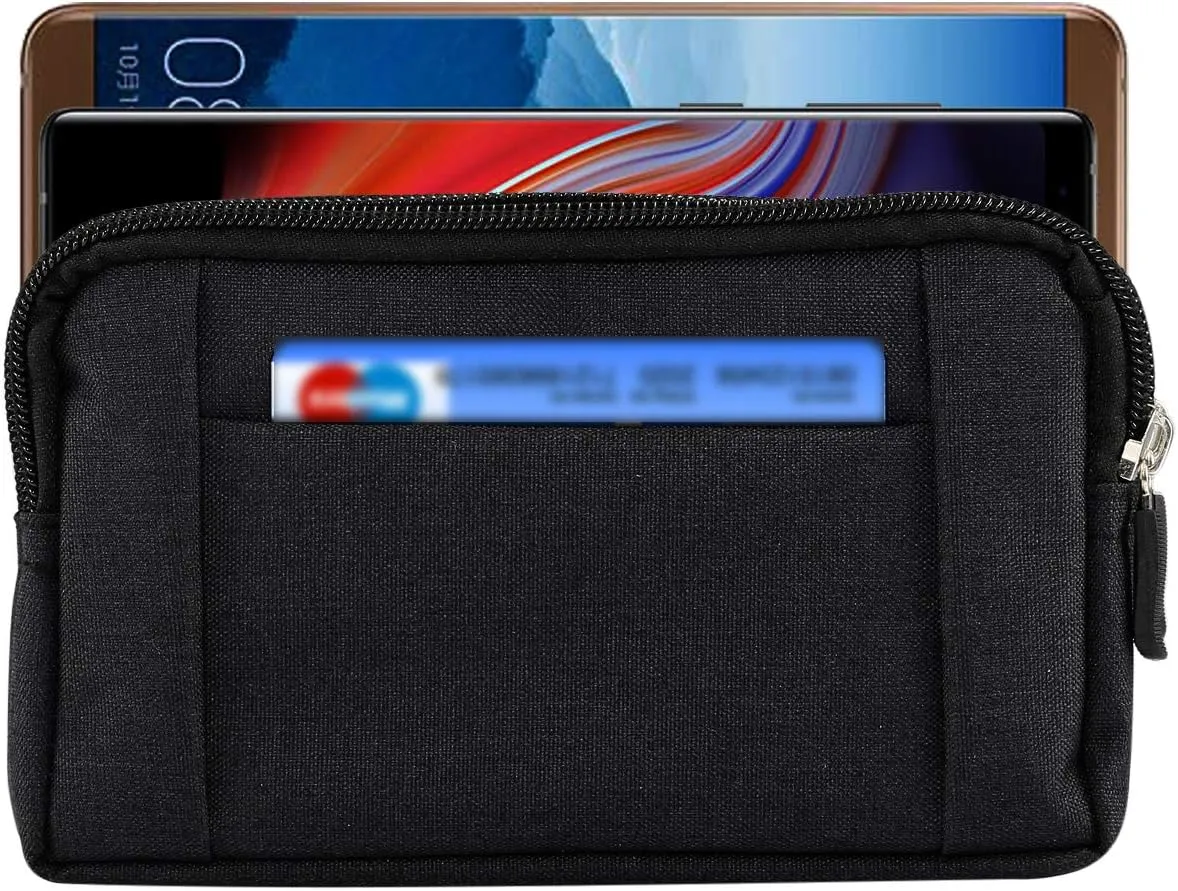Horizontal Cell Phone Waist Bag Men Black, Waterproof Cell Phone Holder, 5.2"Multifunction Smartphone Belt Clip Holster Nylon Small Outdoor Sport Case Slot Travel Wallet Belt Bag Purse Handbag