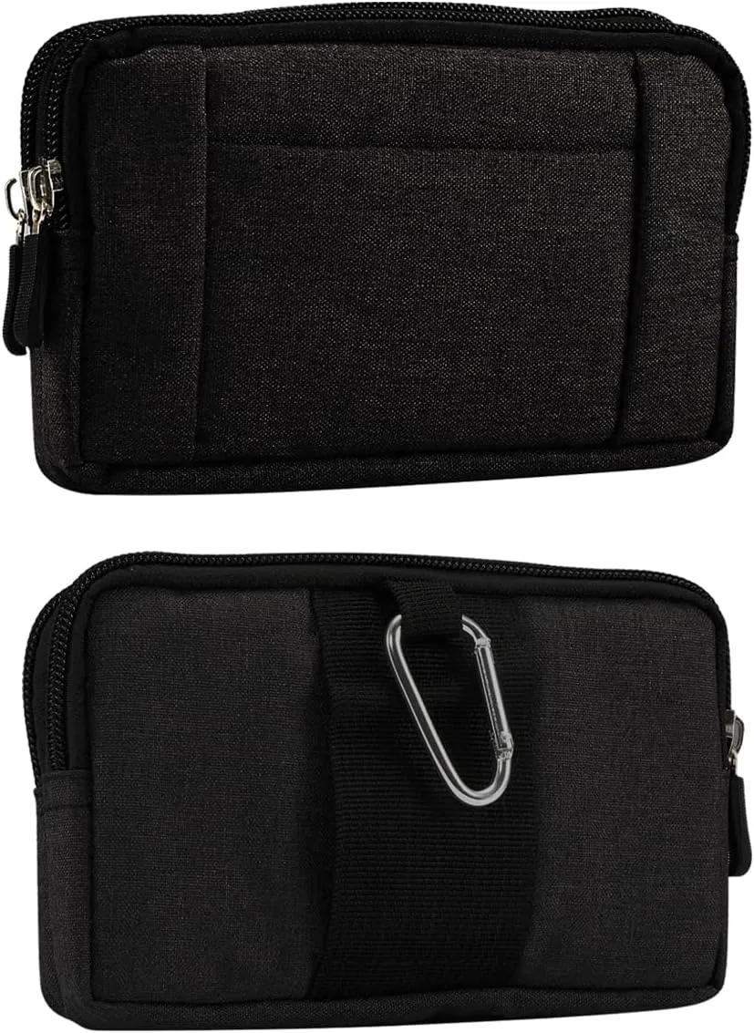 Horizontal Cell Phone Waist Bag Men Black, Waterproof Cell Phone Holder, 5.2"Multifunction Smartphone Belt Clip Holster Nylon Small Outdoor Sport Case Slot Travel Wallet Belt Bag Purse Handbag