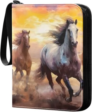 Horse Painting Card Binder 4-Pockets, 400 Pockets Card Holder with 50 Removable Sleeves, Trading Card Collector Zipper Album Holder, Collector Album
