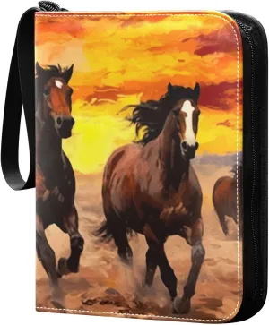 Horse Painting Card Binder 4-Pockets, 400 Pockets Card Holder with 50 Removable Sleeves, Trading Card Collector Zipper Album Holder, Collector Album