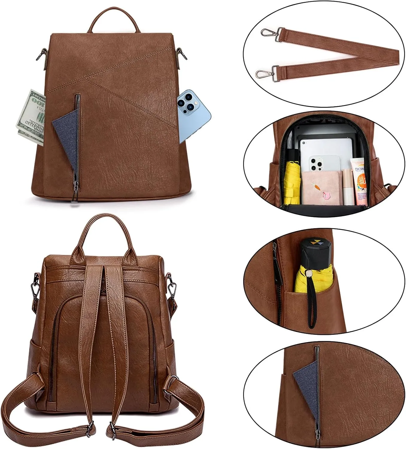 HUA ANGEL Vegan Leather Backpack Handbag for Women Anti-theft Travel Backpack Purse Convertible Medium for Work College Daily