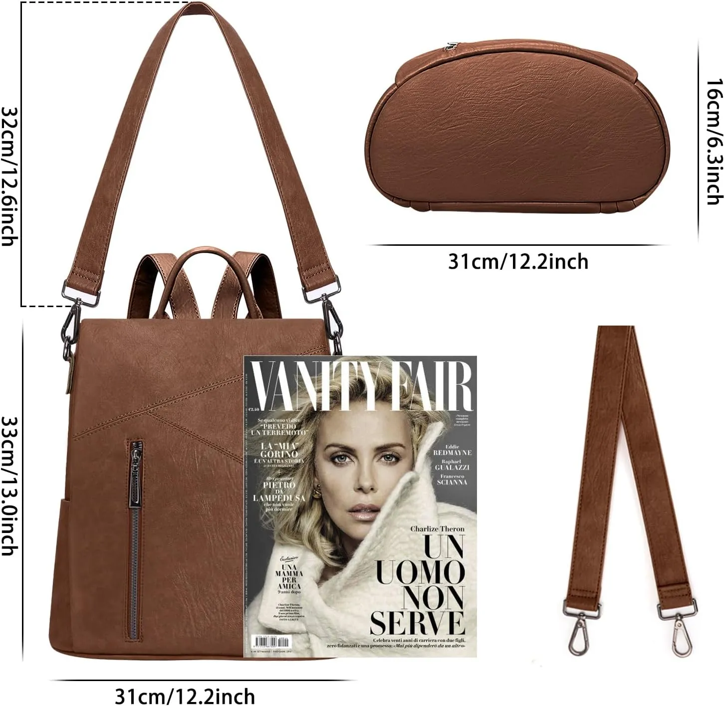 HUA ANGEL Vegan Leather Backpack Handbag for Women Anti-theft Travel Backpack Purse Convertible Medium for Work College Daily
