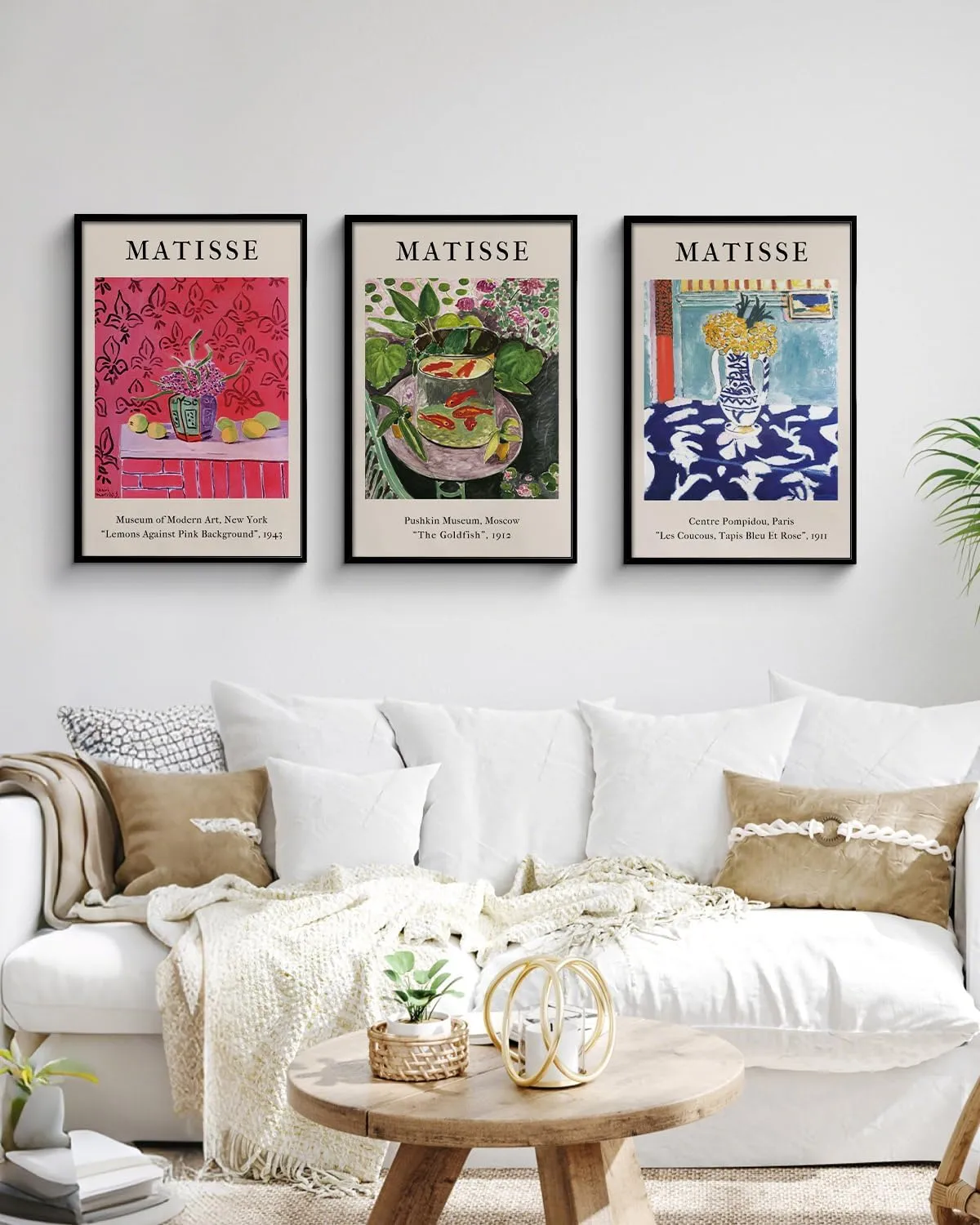 HUARCEY Henri Matisse Framed Wall Art Set of 3 Large 16“x24” Prints, Modern Abstract Minimalist Canvas Paintings with Alloy Frames, Vibrant Artwork for Living Room Home Office Bedroom Decor