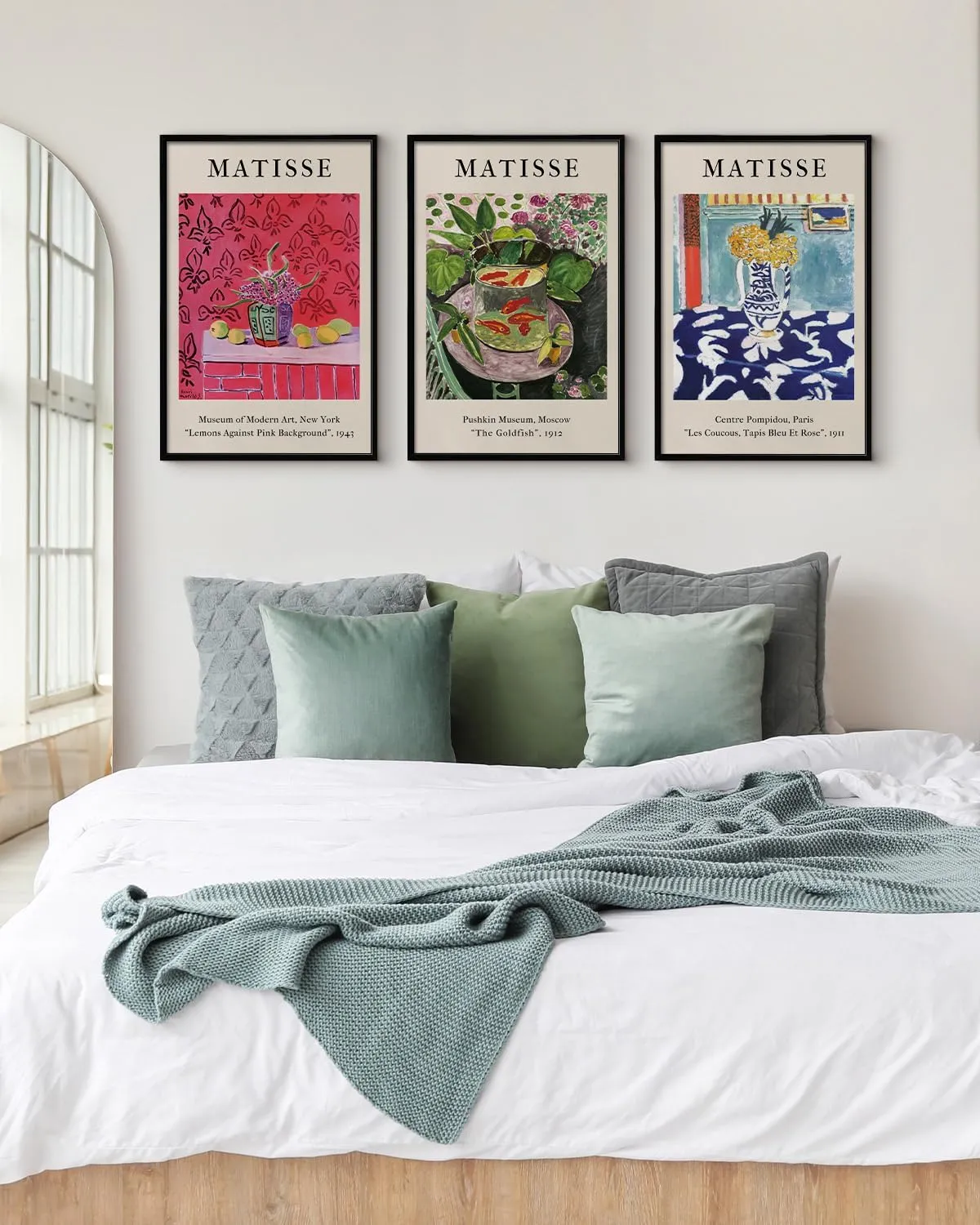 HUARCEY Henri Matisse Framed Wall Art Set of 3 Large 16“x24” Prints, Modern Abstract Minimalist Canvas Paintings with Alloy Frames, Vibrant Artwork for Living Room Home Office Bedroom Decor