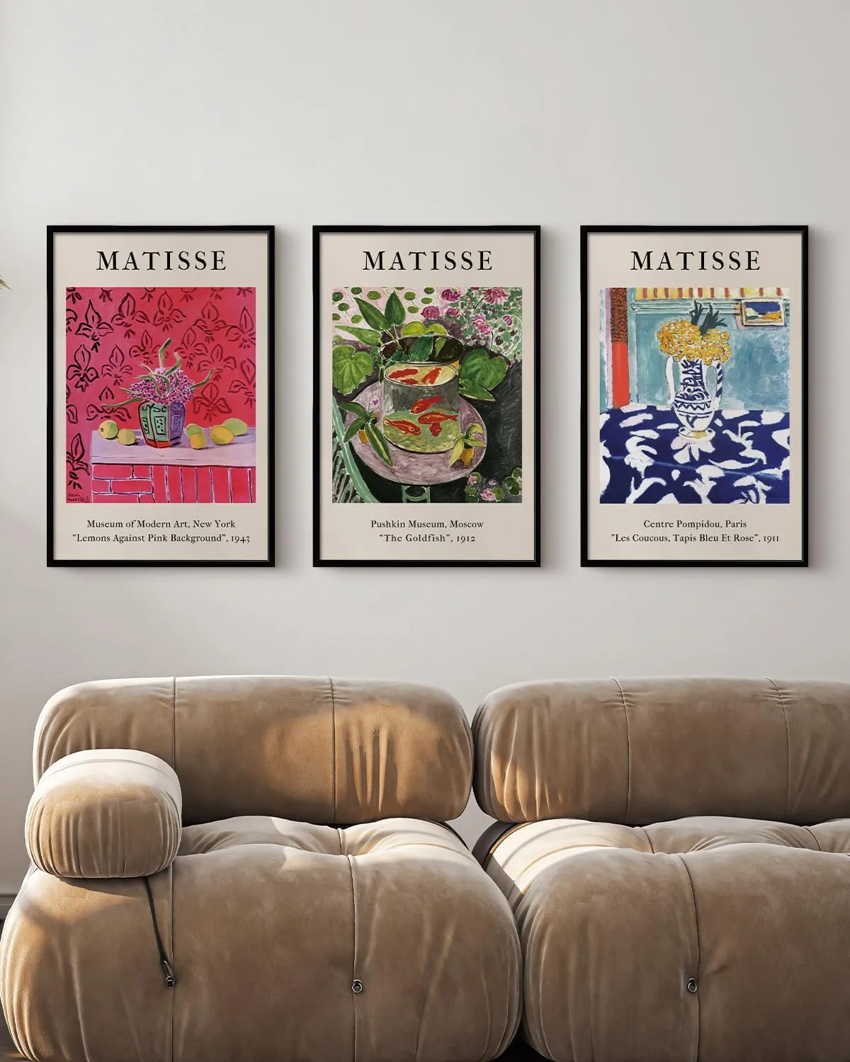 HUARCEY Henri Matisse Framed Wall Art Set of 3 Large 16“x24” Prints, Modern Abstract Minimalist Canvas Paintings with Alloy Frames, Vibrant Artwork for Living Room Home Office Bedroom Decor