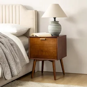HULALA HOME Nightstand with Charging Station, Mid-Century Modern Nightstands, Wood Night Stand with USB Ports and Outlets for Bedroom, Acorn