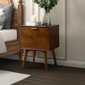 HULALA HOME Nightstand with Charging Station, Mid-Century Modern Nightstands, Wood Night Stand with USB Ports and Outlets for Bedroom, Walnut
