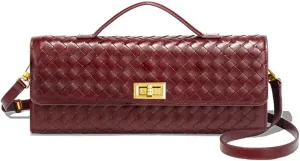 Huralona Evening Clutch Bag Woven Crossbody Handbag Square Box with Detachable Chain PU Leather Shoulder Bag for Women