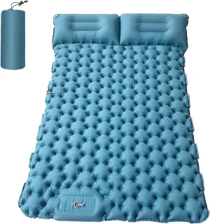 HXBER Inflatable ttress, 2 Person Camping Mat with Air Pillow Portable Air Mattress Waterproof Backpacking Sleeping Pad