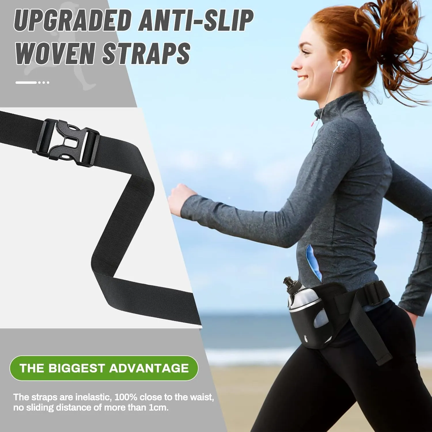 Hydration Running Belt with Water Bottles(2 x 300ML), Luckit Upgraded Nylon Webbing Running Waist Bag Reflective Bum Bag Adjustable Sports Waist Pouch for Marathon Running Hiking Camping Jogging