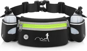 Hydration Running Belt with Water Bottles(2 x 300ML), Luckit Upgraded Nylon Webbing Running Waist Bag Reflective Bum Bag Adjustable Sports Waist Pouch for Marathon Running Hiking Camping Jogging