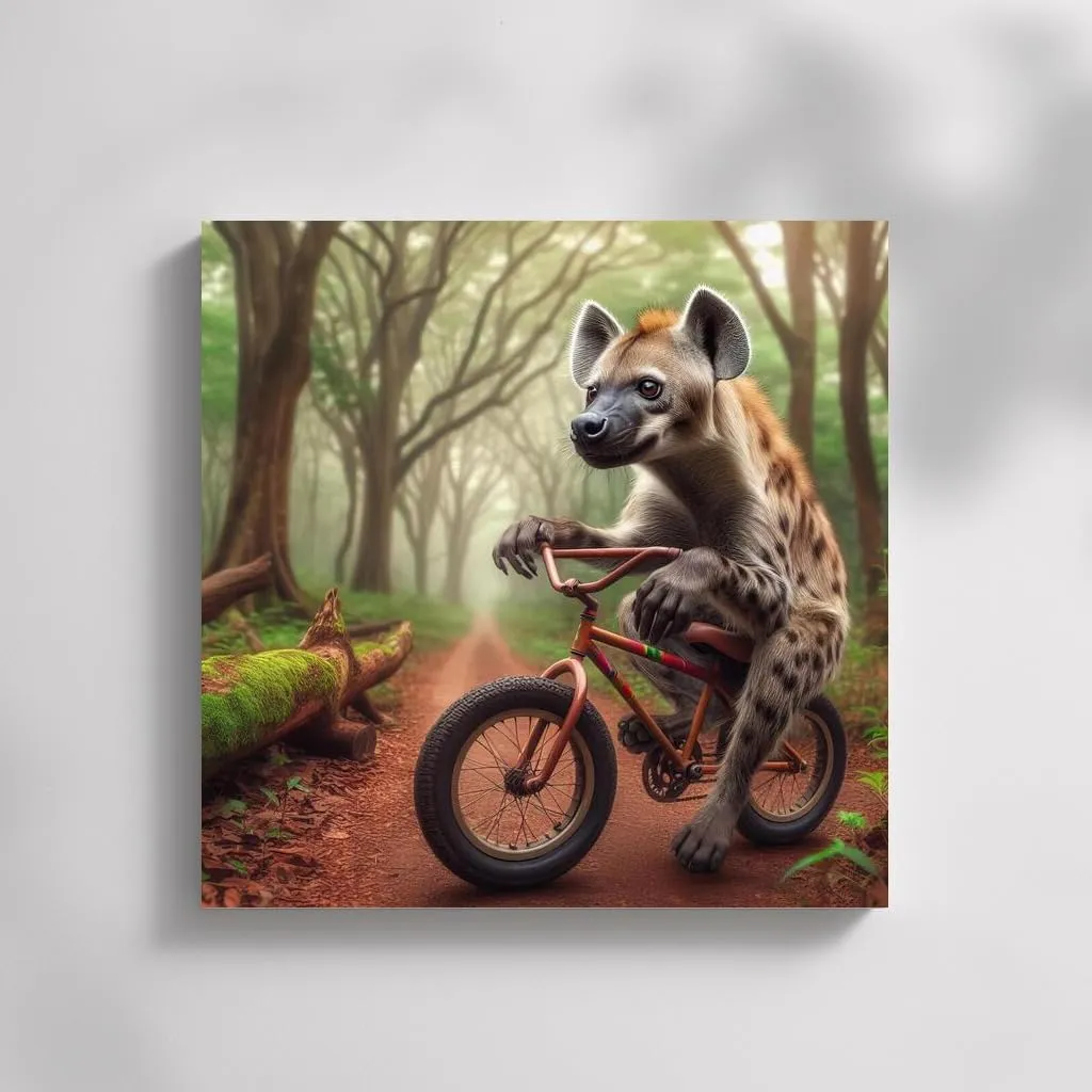 Hyena on a Bicycle in the Mysterious Forest: Bright and Humorous Interior Decor - Wall Art, Canvas Print, Poster, Painting for Home Decor [Poster 30x20]