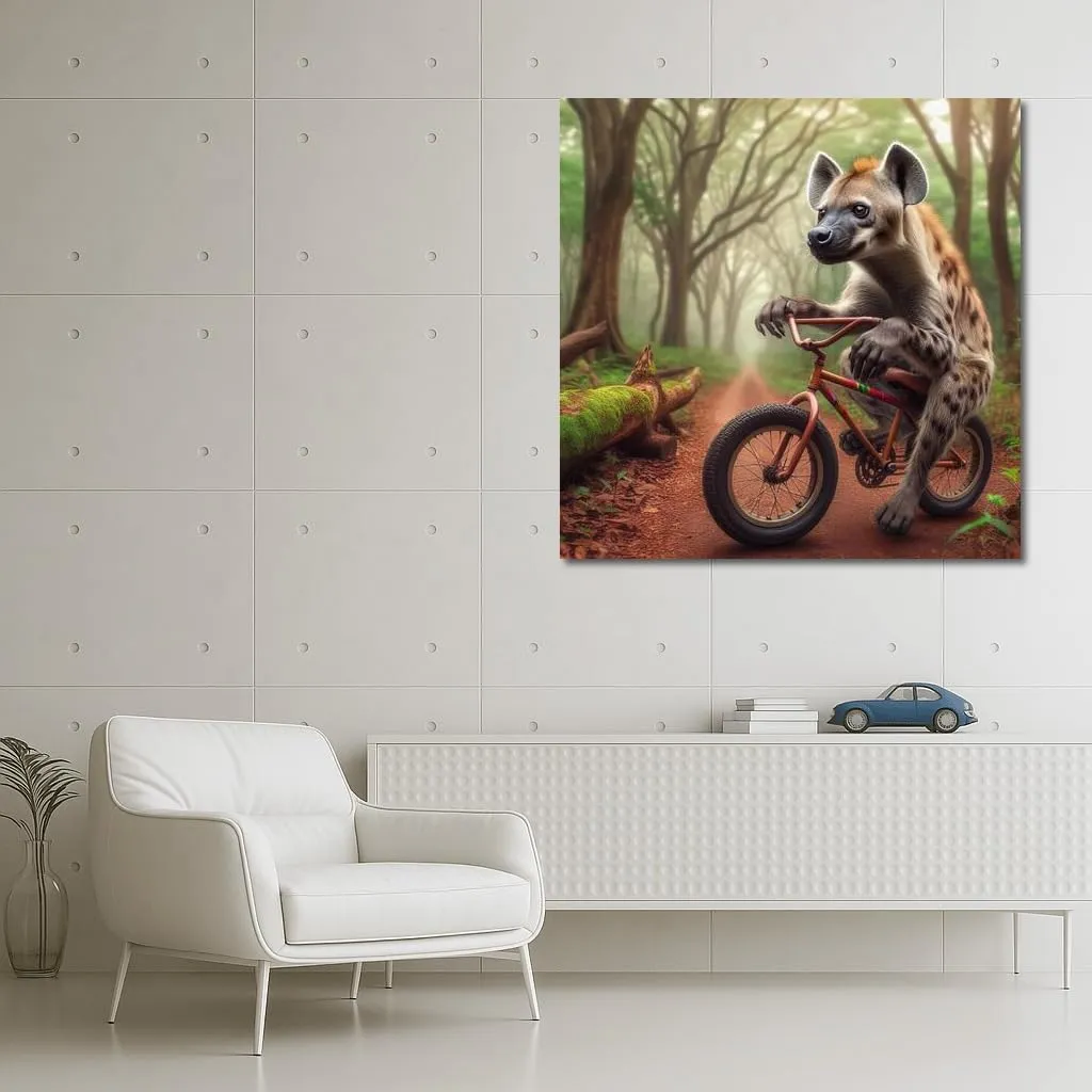 Hyena on a Bicycle in the Mysterious Forest: Bright and Humorous Interior Decor - Wall Art, Canvas Print, Poster, Painting for Home Decor [Poster 30x20]