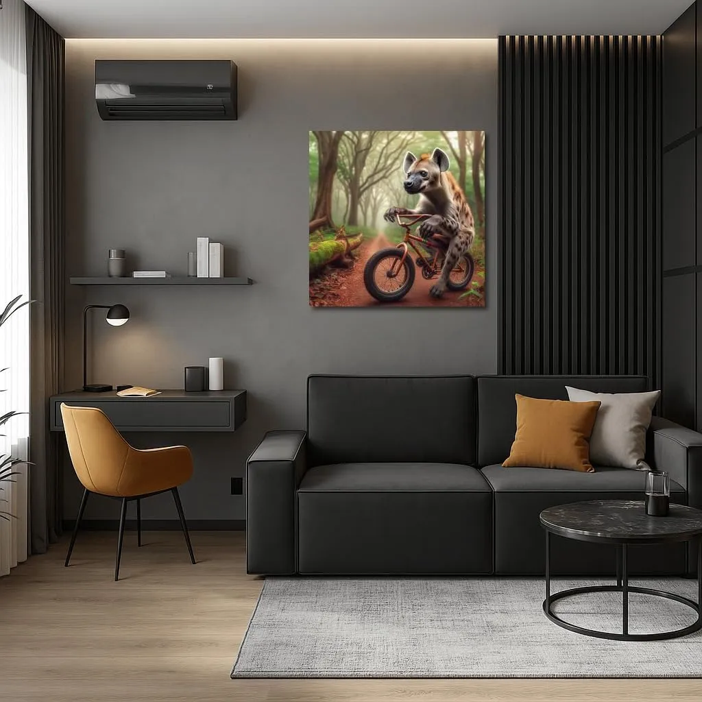 Hyena on a Bicycle in the Mysterious Forest: Bright and Humorous Interior Decor - Wall Art, Canvas Print, Poster, Painting for Home Decor [Poster 30x20]