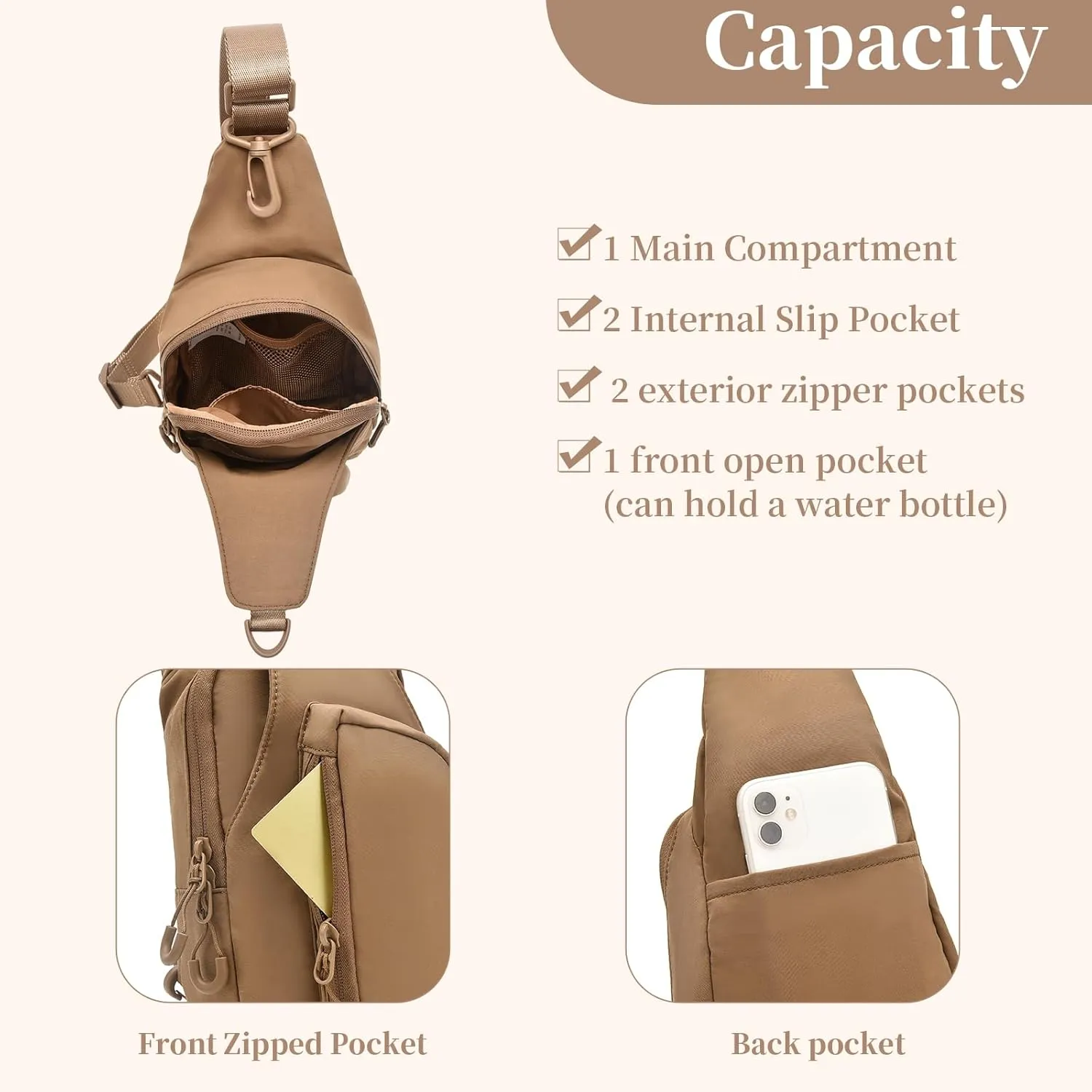 I IHAYNER Small Sling Bag for Women Crossbody Bags Fanny Pack Chest Bag for Travel Lightweight Casual Backpack for Hiking Dark Brown
