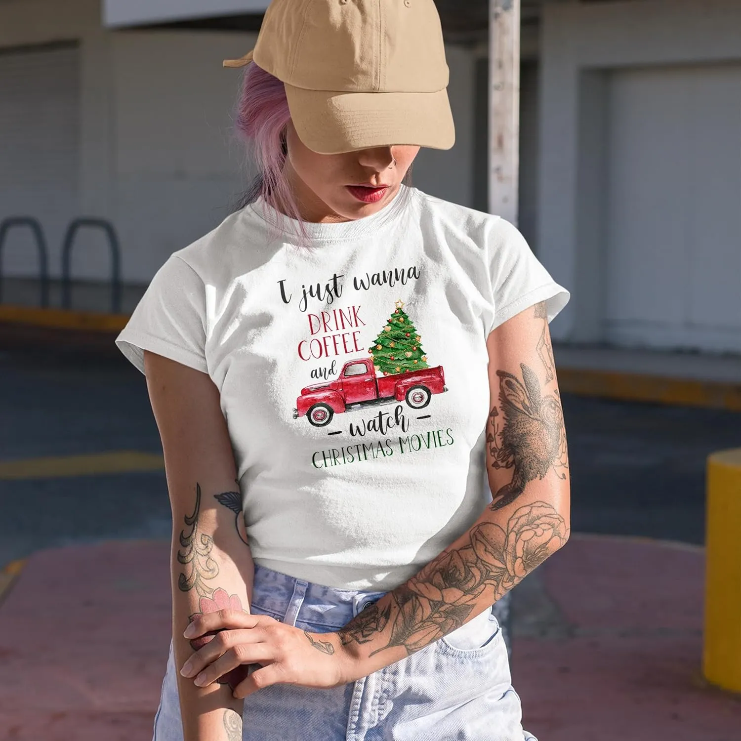 I Just Wanna Drink and Watch Christmas Movies Graphic Tshirt