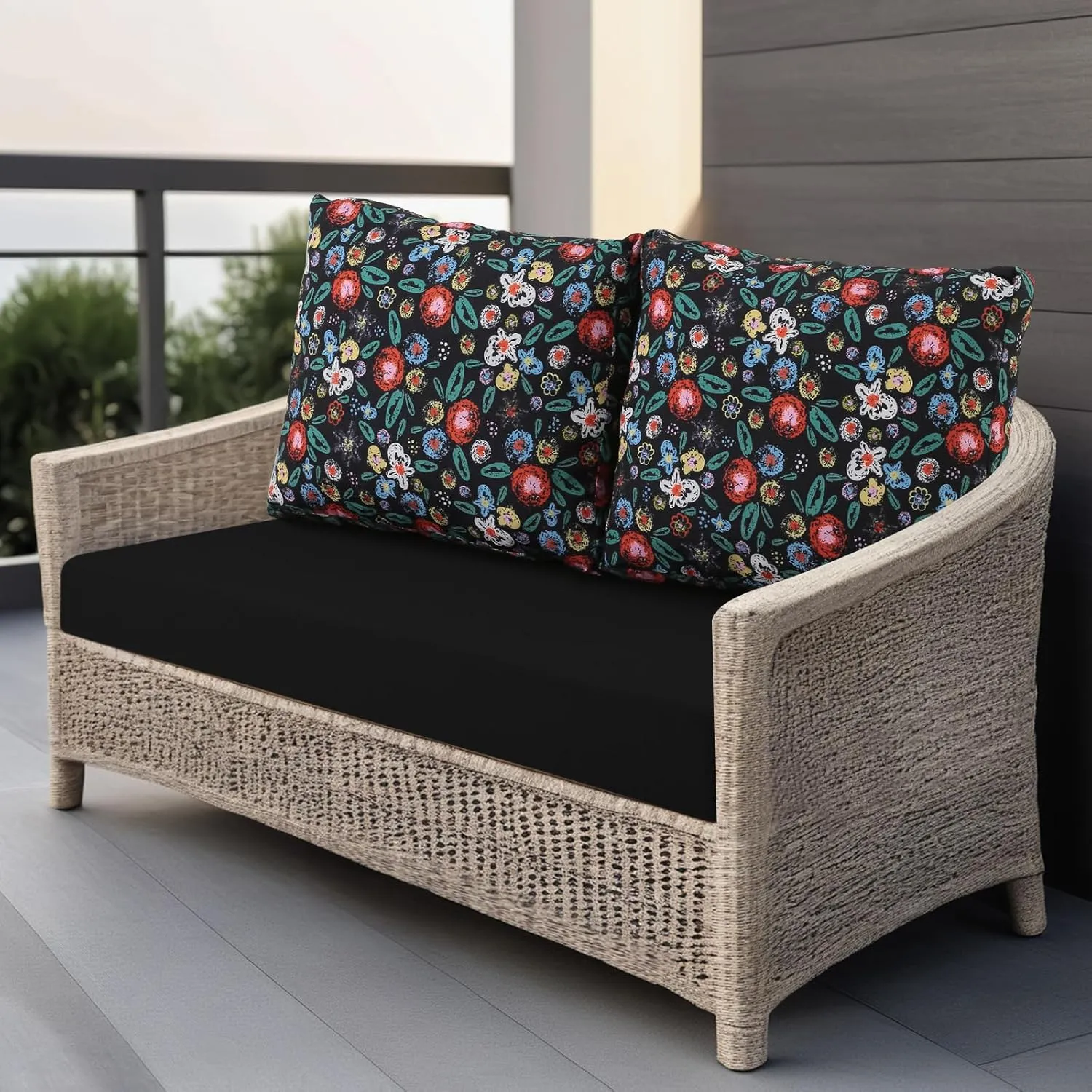 idee-home Outdoor Loveseat Cushions for Patio Furniture, Waterproof Couch Hampton Bay Deep Seat Cushion Replacement Set 46" x 26", Patio Love Seat Sofa Cushions for Porch Garden Chair, Black Pattern
