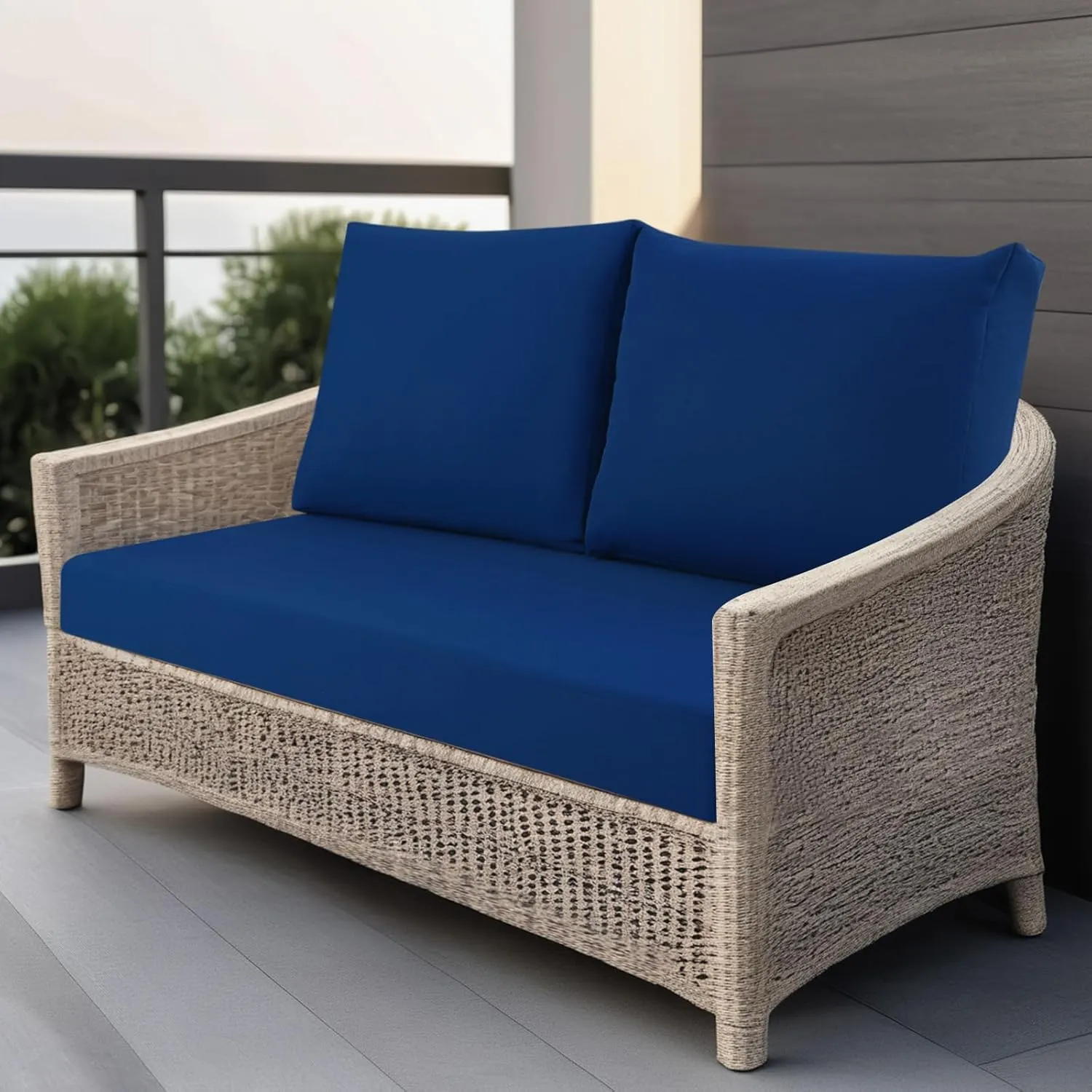 idee-home Outdoor Loveseat Cushions for Patio Furniture, Waterproof Couch Hampton Bay Deep Seat Cushion Replacement Set 46" x 26", Patio Love Seat Sofa Cushions for Porch Garden Chair, Navy Blue