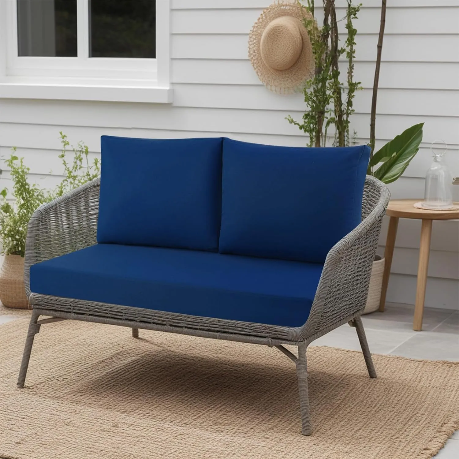 idee-home Outdoor Loveseat Cushions for Patio Furniture, Waterproof Couch Hampton Bay Deep Seat Cushion Replacement Set 46" x 26", Patio Love Seat Sofa Cushions for Porch Garden Chair, Navy Blue